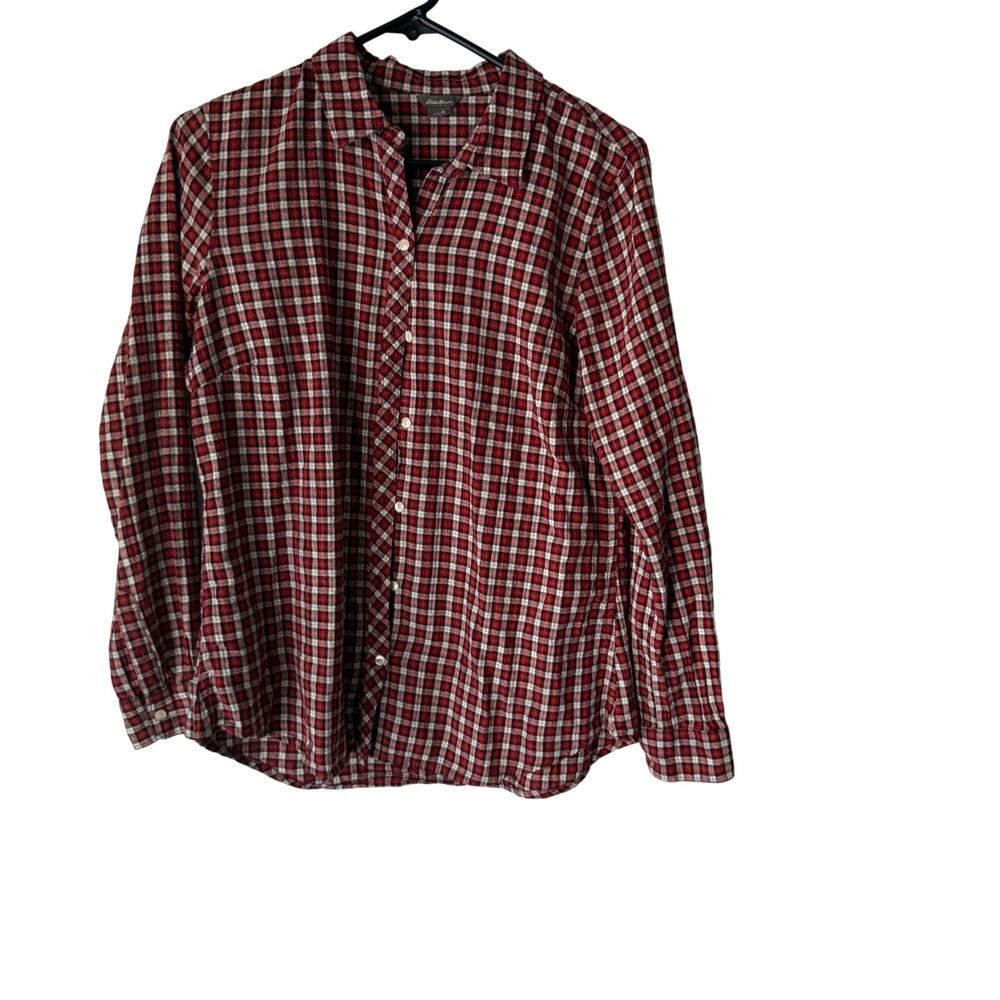 Eddie Bauer Plaid Long Sleeve Button Down Shirt Red Med Cabin Outdoor Lumberjane